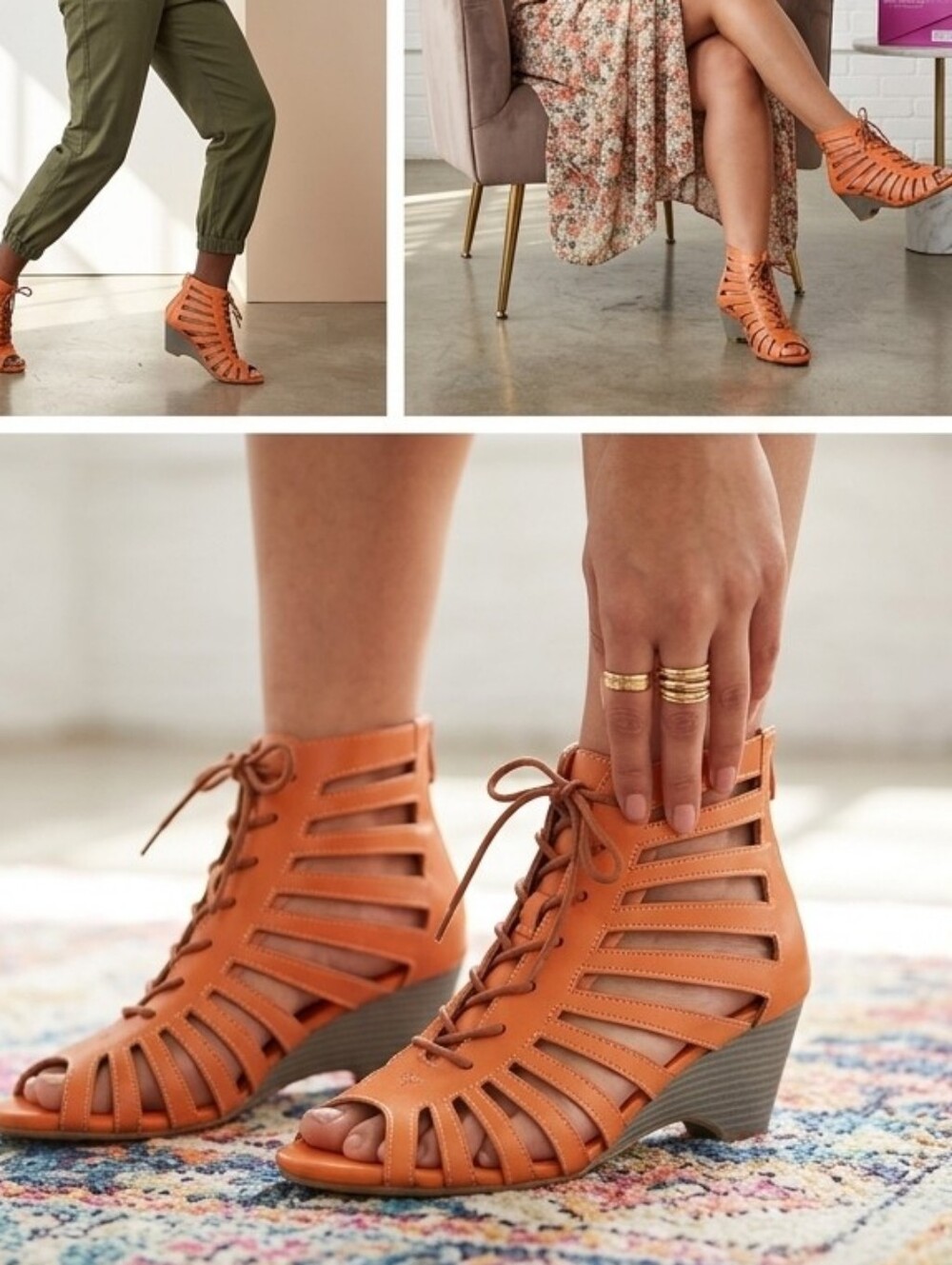 HENRY FERRERA by CHARMING LADY Bologna Orange Open Toe Wedge Sandals Women SZ 10